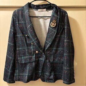 Women’s Green Plaid Blazer with Emblem Xinshagi Size Small